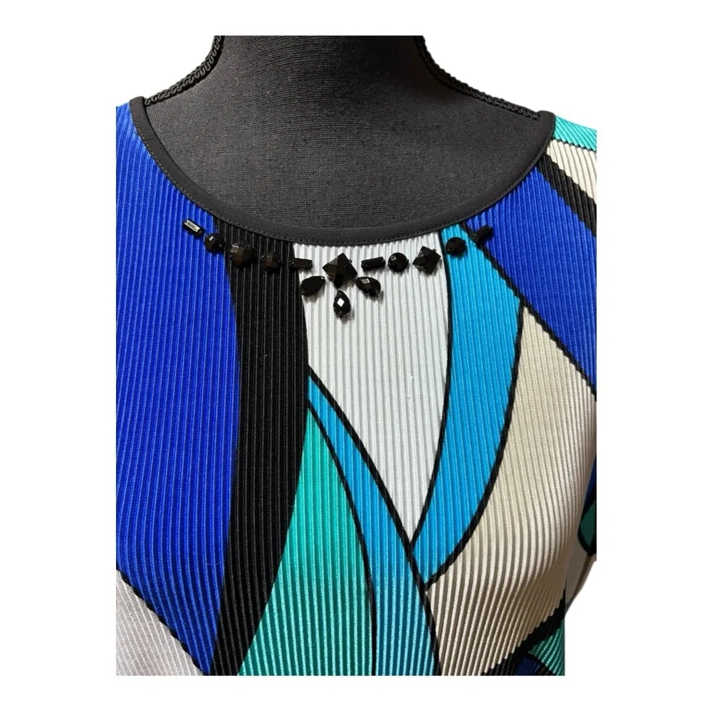 Alfred Dunner Teal and Navy Abstract Blouse Size PM - Picture 3 of 7